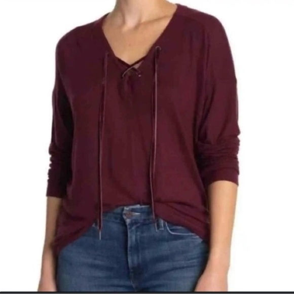 Rails top lace up‎ front long sleeve maroon size XS casual blouse - Picture 1 of 7